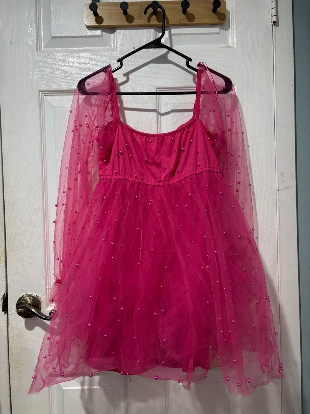 Hot Pink Tulle Party Dress with Pearl Dot Accents - Picture 6 of 6